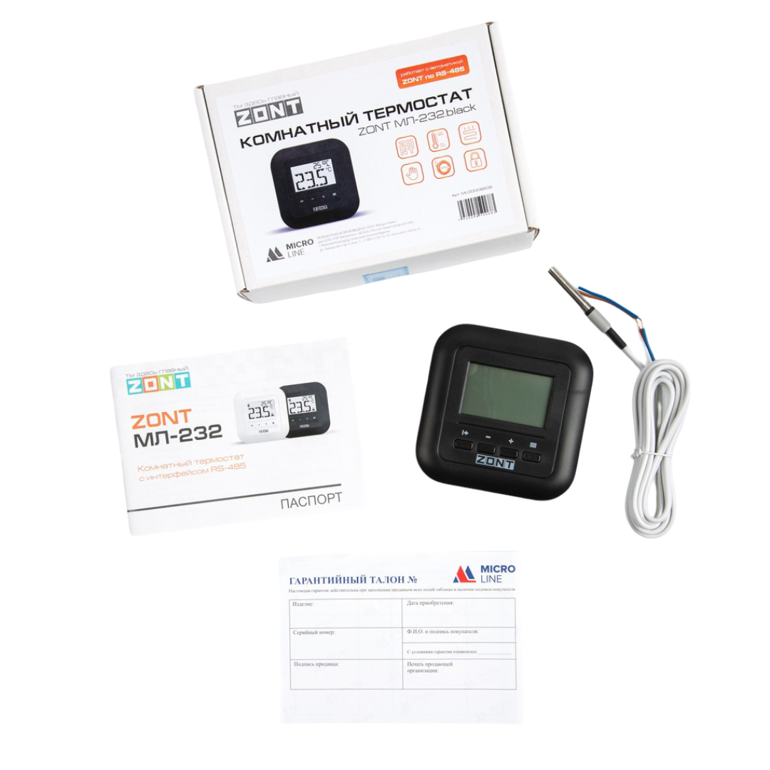 Термостат комнатный ZONT МЛ-232.black (RS-485) для ручного управления температурой контура